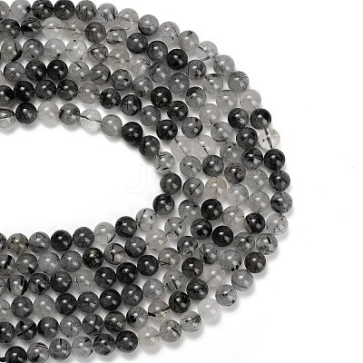 Natural Black Tourmalinated Quartz Beads Strands GG-CBA20C8-A01-8MM-1