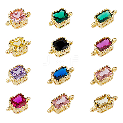 12Pcs 2 Styles Brass Micro Pave Cubic Zirconia Links Connectors KK-HS0015-22B-1