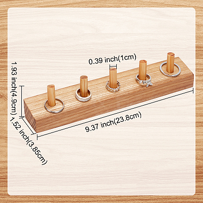 Rectangle Wood Finger Ring Display Holder RDIS-WH0018-05-1