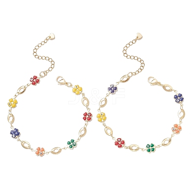 Brass Enamel Clover Link Chain Bracelets BJEW-JB13025-1