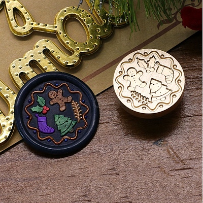 Christmas Series Wax Seal Brass Stamp Head LS-AJEW-M037-01G-08-1