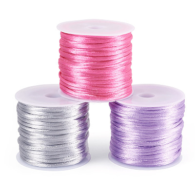3 Rolls 3 Colors Nylon Satin Rattail Cords NWIR-TA0001-45B-1