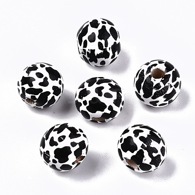 Printed Natural Wooden Beads X-WOOD-R270-07A-1