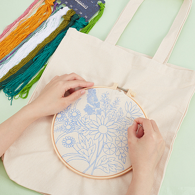 DIY Flower Pattern Tote Bag Embroidery Making Kit DIY-WH0349-21A-1