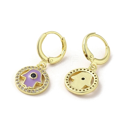Hamsa Hand Golden Brass Dangle Leverback Earrings EJEW-Q797-10G-05-1