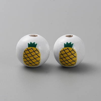 Printed Wooden European Beads WOOD-CJC0014-02A-1