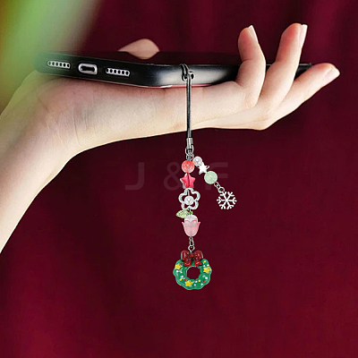 6Pcs 6 Styles Christmas Acrylic & Glass & Resin Mobile Straps HJEW-SC0002-97-1