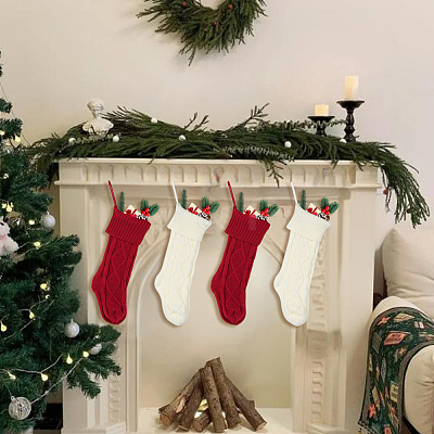 4Pcs 2 Colors Knitted Acrylic Fiber Hanging Stocking Bags AJEW-SP0004-02-1