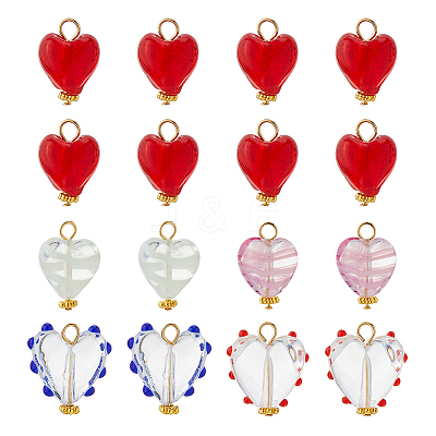 16Pcs Handmade Lampwork Pendants PALLOY-FH00170-1
