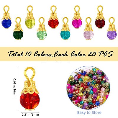 200Pcs 10 Colors Crackle Glass Pendants PALLOY-SW0018-02-1