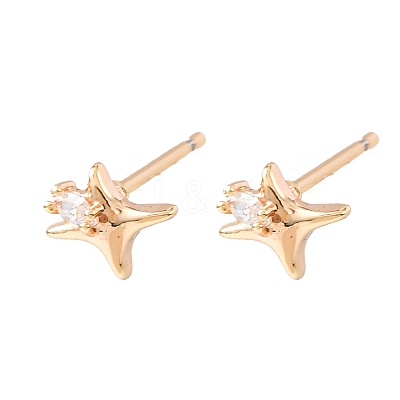 Brass Micro Pave Clear Cubic Zirconia Star Stud Earrings EJEW-L278-02G-1