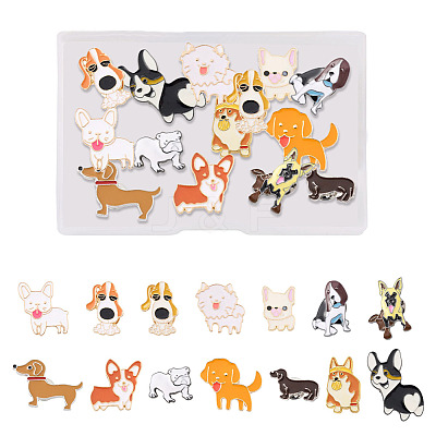 15Pcs 15 Style Puppy Dog Enamel Pins JEWB-YS0001-13-1
