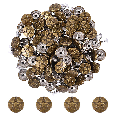 100 Sets Flat Round with Star Stainless Steel Buttons for Suspender Trousers FIND-HY0005-19-1