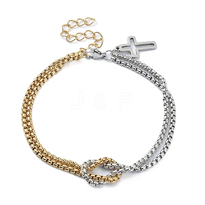304 Stainless Steel Hollow Cross Charm Bracelet with Double Layer Box Chains BJEW-A002-01-1