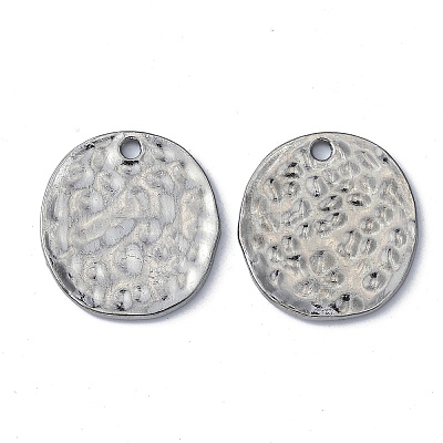 Alloy Blank Flat Round Hammered Pendants PALLOY-M031-07B-1