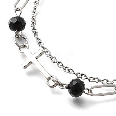 2Pcs 2 Styles 304 Stainless Steel Cable & Paperclip Chain Bracelets Multi-layered Bracelets BJEW-JB12331-1
