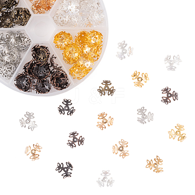 210Pcs 6 Colors 3-Petal Iron Bead Caps IFIN-CJ0001-66-1