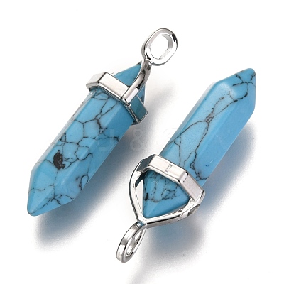 Dyed Synthetic Turquoise Pointed Pendants G-F295-03B-1