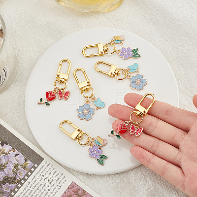 2 Sets Alloy Enamel Flower & Butterfly Pendant Decorations HJEW-WR0001-01-1