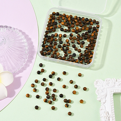 200Pcs Round Natural Tiger Eye Beads G-SP0001-21A-1