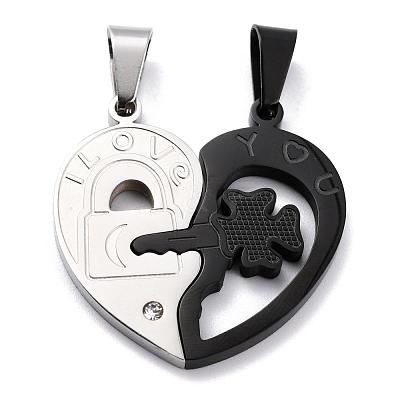 Heart 304 Stainless Steel Rhinestone Split Pendants STAS-I060-02C-1