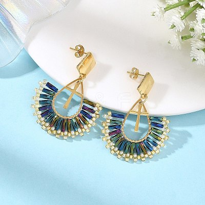 304 Stainless Steel with Glass Seed Beads Hoop Dangle Earrings EJEW-MZ00824-01-1