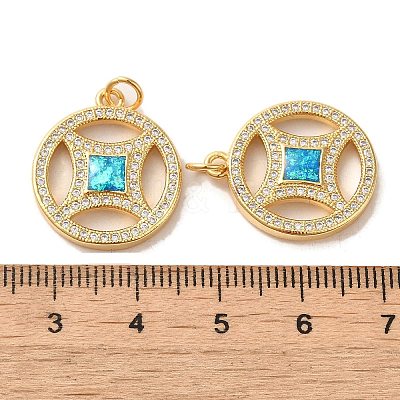 Copper Cash Brass Micro Pave Cubic Zirconia with Synthetic Opal Pendants KK-D096-08G-01-1