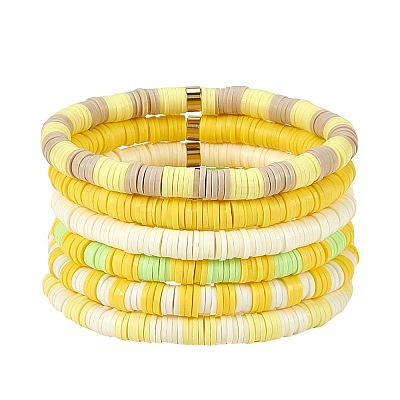 Handmade Polymer Clay Heishi Beads Stretch Bracelets Sets BJEW-JB05902-07-1