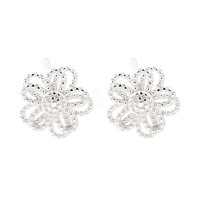 925 Sterling Silver Flower Stud Earrings EJEW-Q030-03S-1