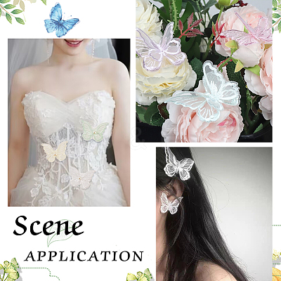 48Pcs 8 Colors Double Layered 3D Butterfly Polyester Embroidery Ornament Accessories PATC-FG0001-62-1