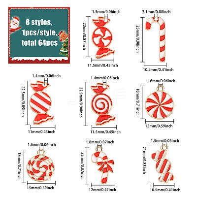 64Pcs 8 Styles Christmas Theme Alloy Enamel Pendants ENAM-CA0001-88-1