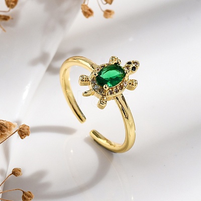 Rack Plating Brass Micro Pave Cubic Zirconia Open Cuff Finger Rings for Women RJEW-M028-93G-1