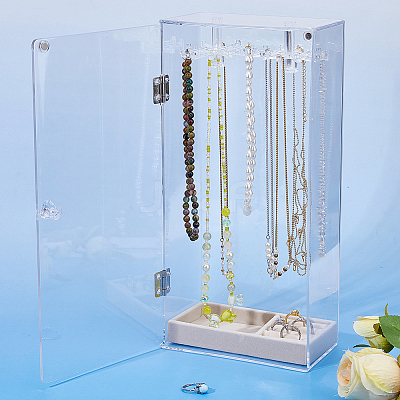 Rotatable Acrylic Necklace Hanging Organizer Storage Boxes ODIS-WH0079-025-1
