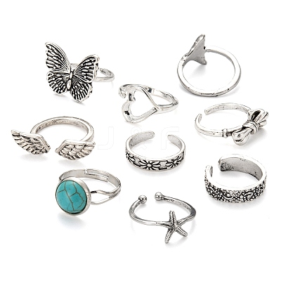 9Pcs 9 Style Adjustable Alloy Finger Rings RJEW-LS0001-15AS-1