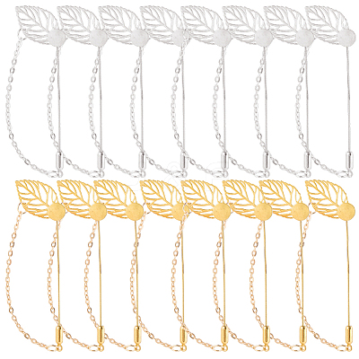 40Pcs 2 Styles Leaf Stainless Steel Round Tray Stick Lapel Pins JEWB-SC0001-75A-1