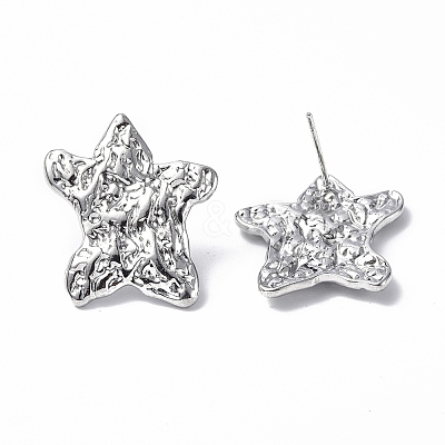 Non-Tarnish 304 Stainless Steel Textured Star Stud Earrings for Women EJEW-F300-01P-1