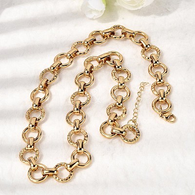 13MM 304 Stainless Steel Textured Round Ring Link Chain Necklaces NJEW-P349-01B-G-1