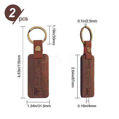 2Pcs 2 Styles Word His Only/His Queen Engraved Wooden with Leather Keychain WOOD-GF0001-81-1