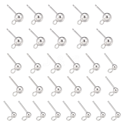 30Pcs 3 Size 304 Stainless Steel Ball Stud Earring Post STAS-LS0001-06S-1