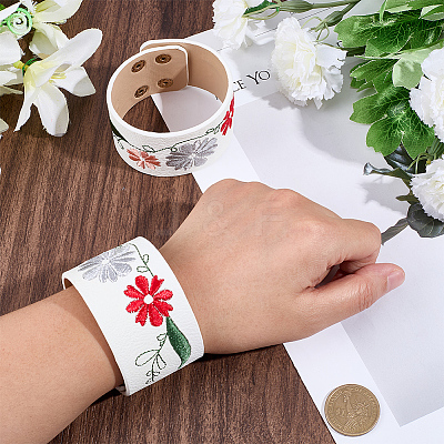 Embroidery Floral Imitation Leather Cord Bracelets BJEW-WH20007-08A-1