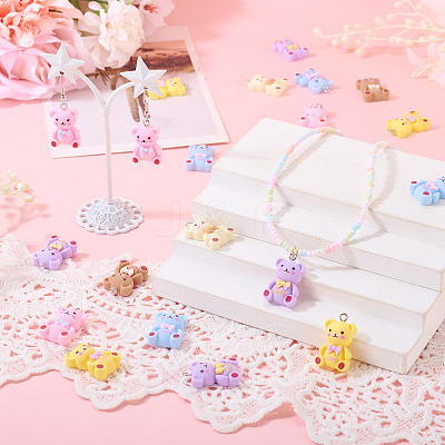36Pcs 6 Colors Bear with Word Love Opaque Resin Pendants RESI-TA0005-59-1