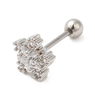 Brass Micro Pave Clear Cubic Zirconia Stud Earrings LS-EJEW-L265-11P-1