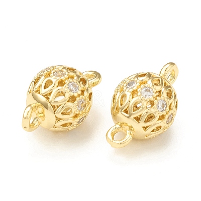 Brass Micro Pave Clear Cubic Zirconia Connector Charms KK-P228-70G-1
