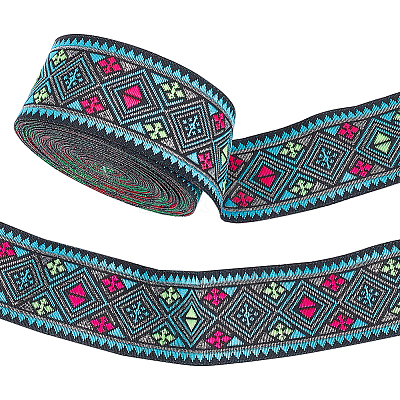Ethnic Style Rhombus Pattern Polyester Ribbon OCOR-WH0047-50A-1