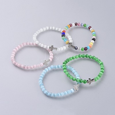 Cat Eye Stretch Bracelets BJEW-JB04589-1