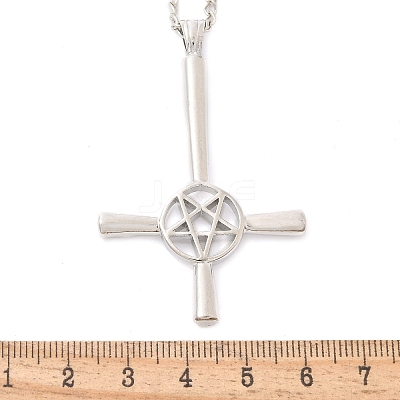 Christian Upside Down Cross & Star Alloy Pendant Pendant Twisted Chain Necklaces for Women LS-NJEW-NH0001-03P-1