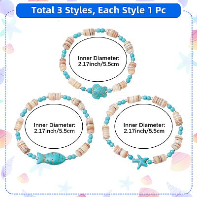 3Pcs Natural Freshwater Shell Beaded Stretch Bracelets BJEW-PA0001-06-1