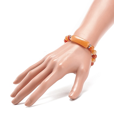 Natural Red Aventurine Beaded Stretch Bracelet BJEW-JB08879-06-1