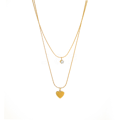 304 Stainless Steel Micro Pave Cubic Zirconia Double Layer Necklaces NJEW-OY002-46G-1