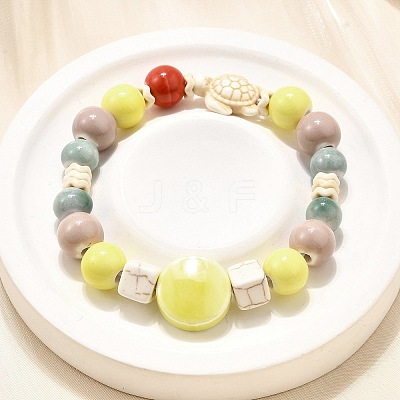 Handmade Porcelain Beads & Synthetic Howlite Beads Stretch Bracelets for Women BJEW-D307-01F-1